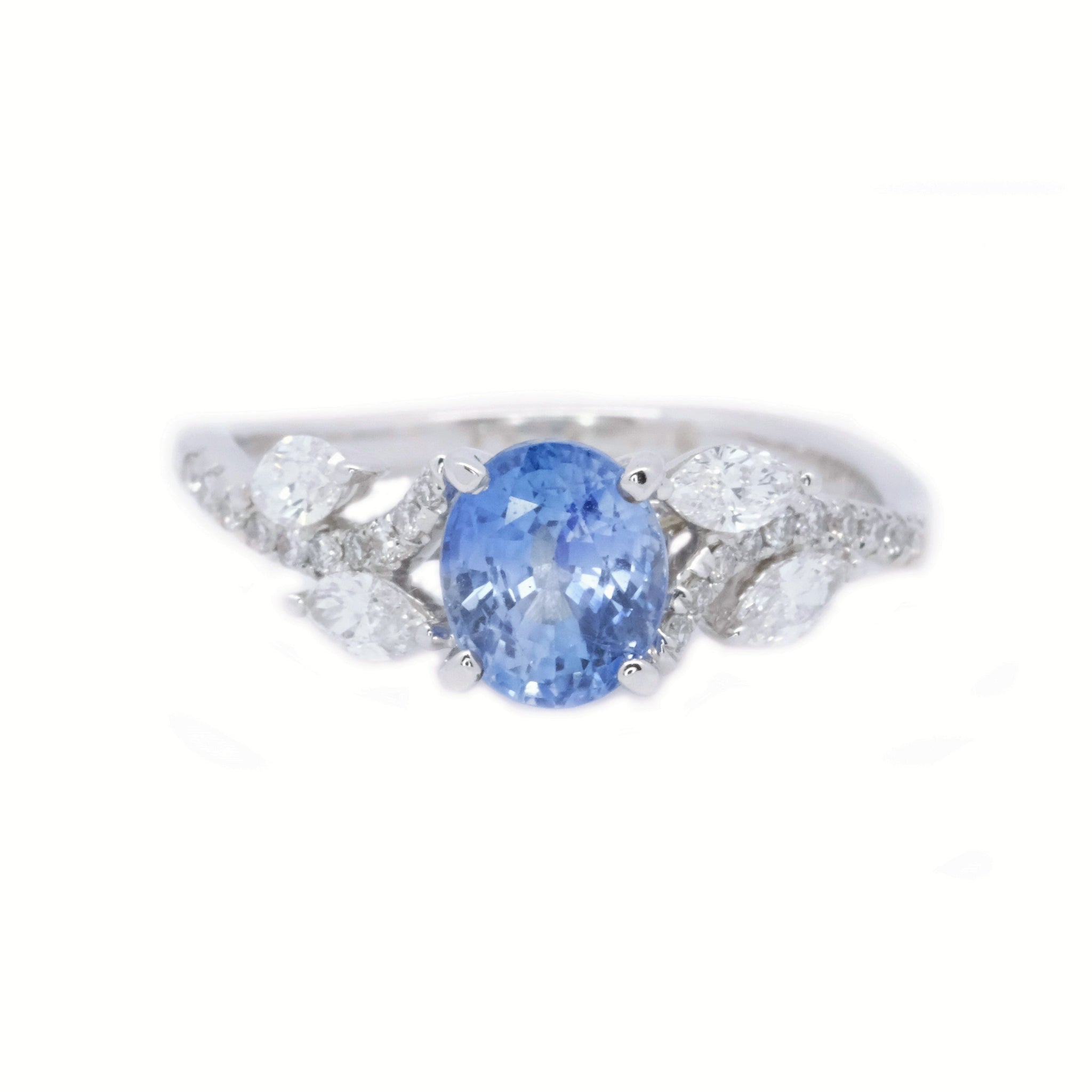 Elongated Natural Light Blue Sapphire Halo Diamond Engagement Ring M30 –  ASweetPear